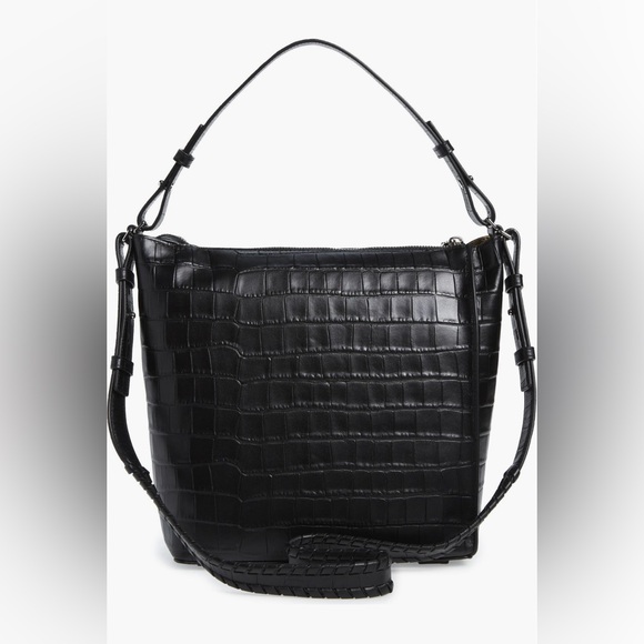 All Saints Authentic Kita Croc Embossed Leather Shoulder/Crossbody Bag - Picture 4 of 8